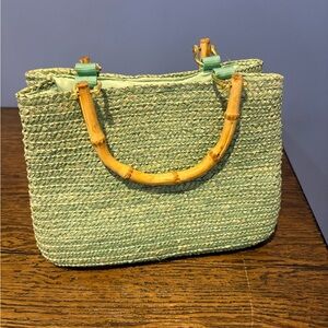 Vintage Straw Woven Tote with Bamboo Handles
